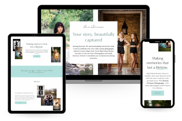 Computer mockup image of Deanna O'Connor Photography's website.