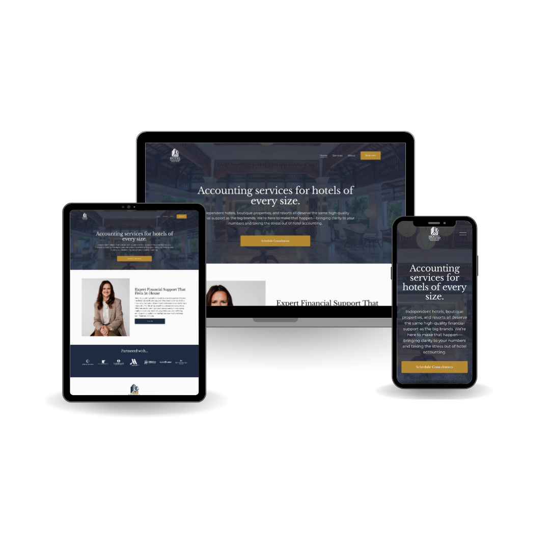 Computer mockup image of Hotel Accounting Solution's website.